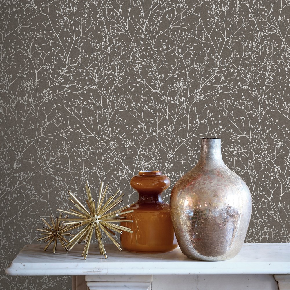 Gypsophila Wallpaper 120369 by Clarissa Hulse in Mocha Silver